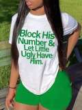 LW Plus Size Block His Number Letter Print Shorts Set