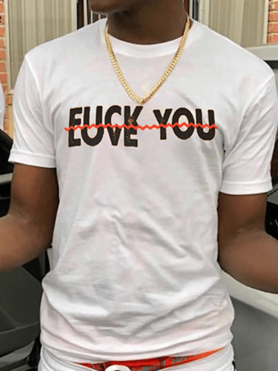 LovelyWholesale Men Letter Regular Fit T-shirt Summer Short Sleeve Casual Spring Summer 2024