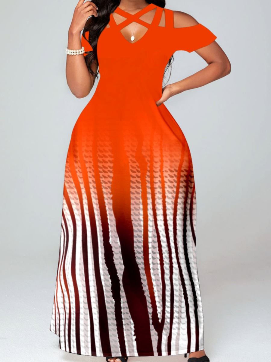 LovelyWholesale BASICS Plus Size Gradient Cut Out A Line Dress Summer Short Sleeve Elegant Basic  5X Spring Summer 2024