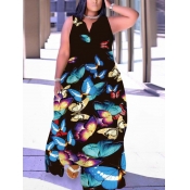 LW Plus Size Butterfly Print Pocket Design Dress