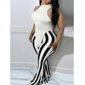 LW SXY Plus Size Backless Striped Flared Pants Set