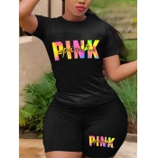 LW Plus Size Gradient Pink Letter Print Shorts Set