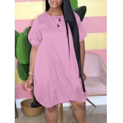 LW BASICS Plus Size Round Neck Bud Loose Dress