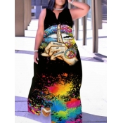 LW Plus Size Splash Ink Lip Print Loose Dress
