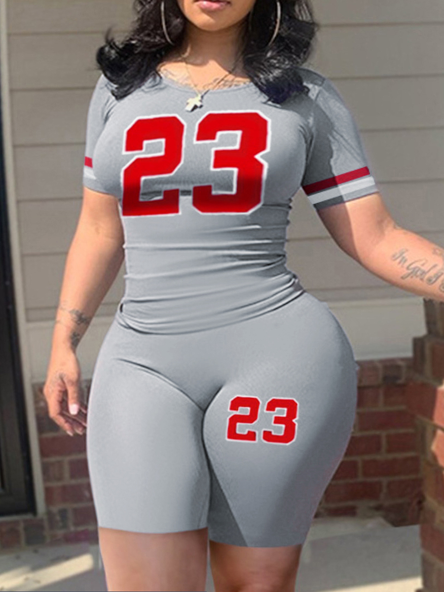 LW Plus Size Number 23 Print Striped Skinny Shorts Set Sale ...