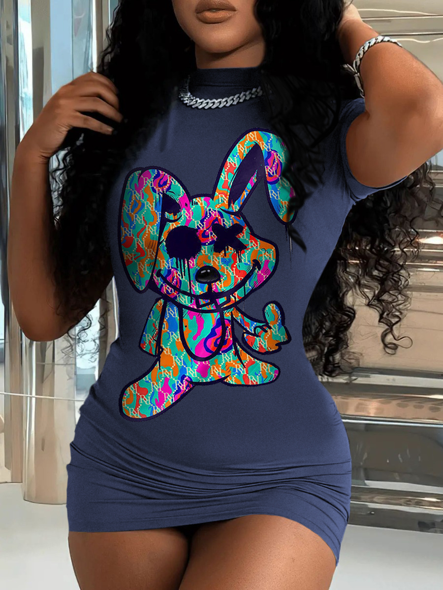 LW Bear Cartoon Print Bodycon Dress
