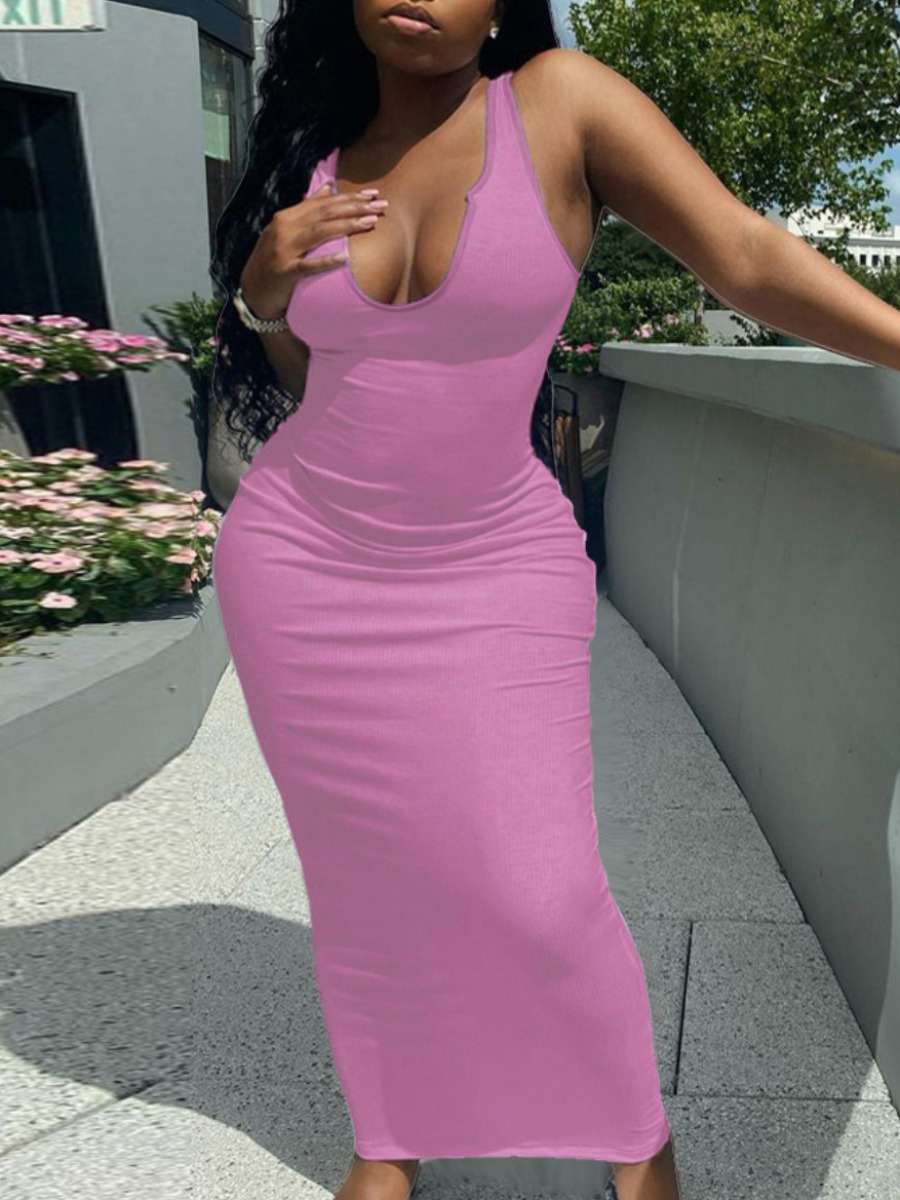 LovelyWholesale BASICS Plus Size Rib Knit Bodycon Cami Dress Summer Sleeveless Casual Solid Color U Neck  2X Spring Summer 2024