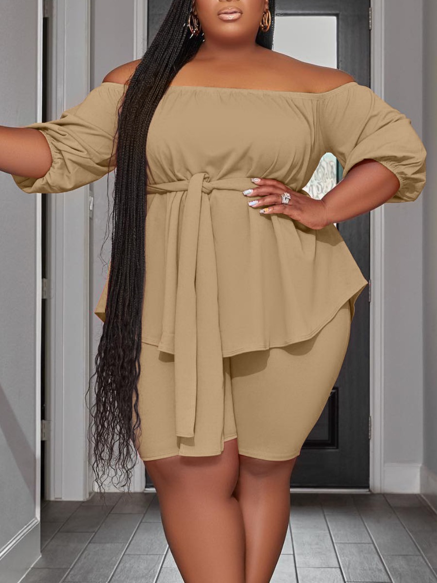 LW Plus Size Off The Shoulder Bandage Design Short