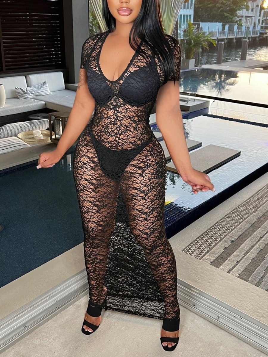 LW SXY U Neck Mesh Bodycon Dress
