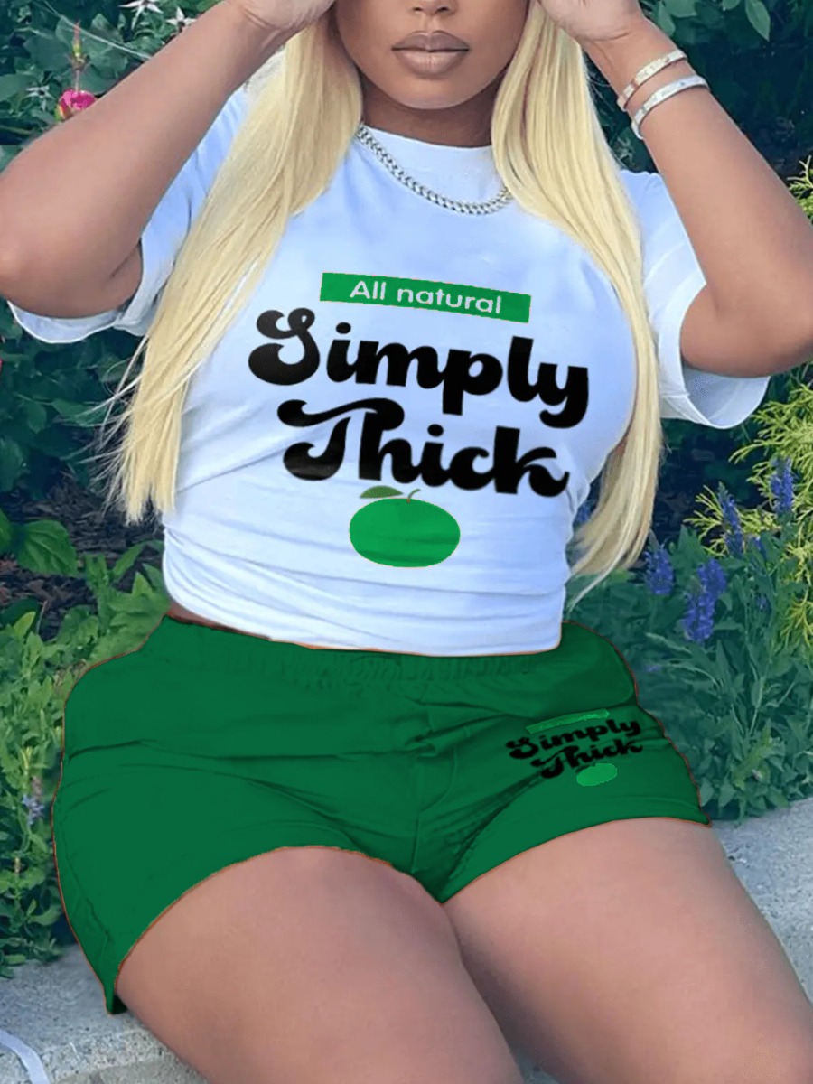 LW Plus Size Fruit Letter Print Shorts Set