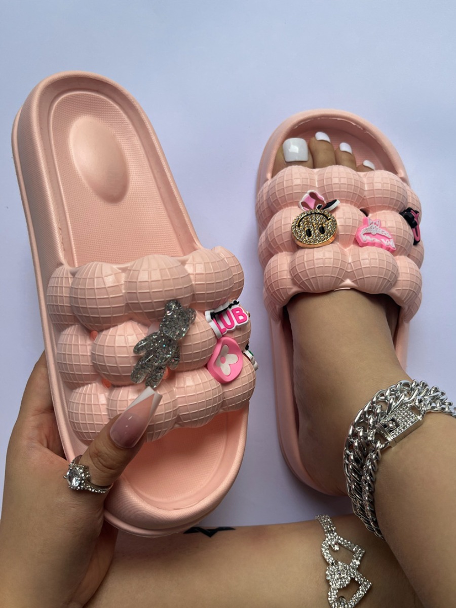 LW Round Toe Rhinstone Bubble Slides