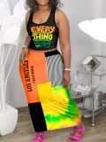 LW Plus Size Letter Print Tie Dye Patchwork Skirt Set