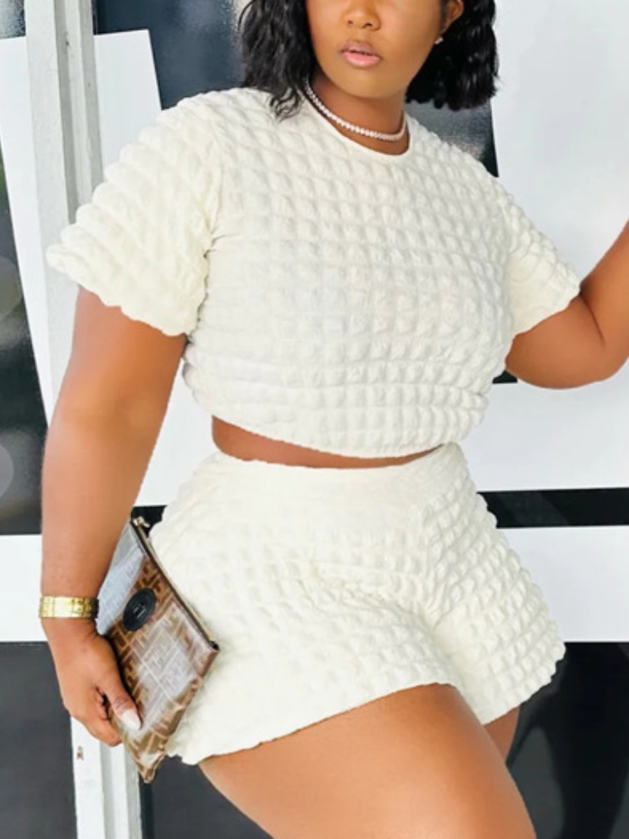LW Plus Size Crop Top Waffle Knit Shorts Set