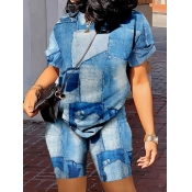 LW Imitation Denim Loose Shorts Set
