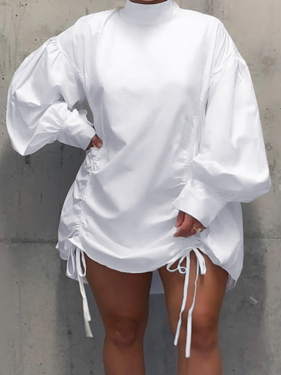 LW Plus Size Casual Half A Turtleneck Fold Design Dress
