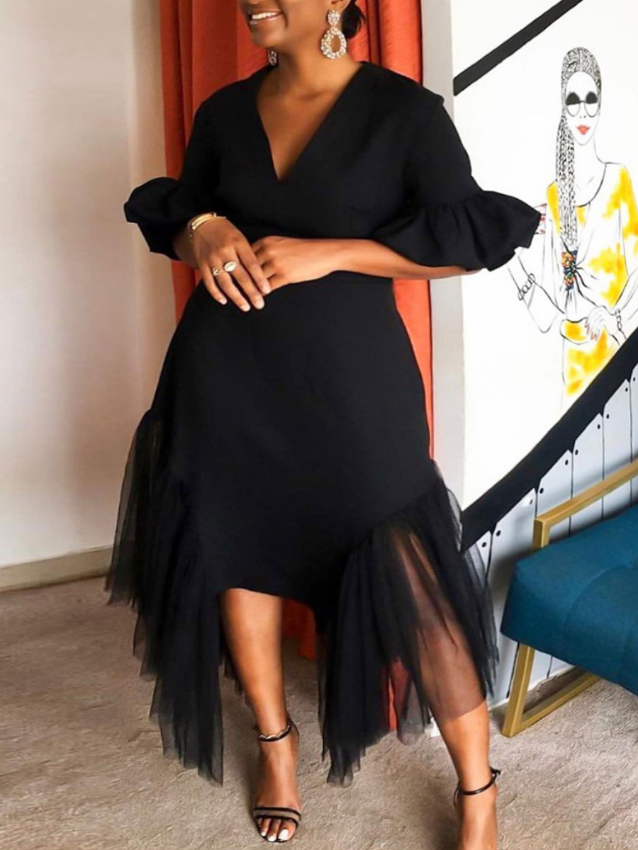 LW Plus Size Flounce Design See Through Hem Dress