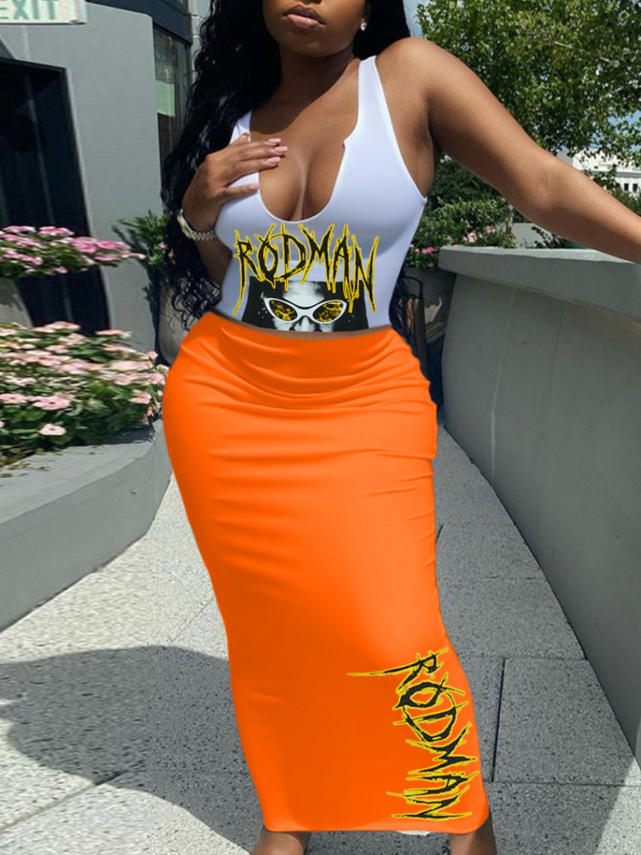 LW Cami Figure Letter Print Skirt Set