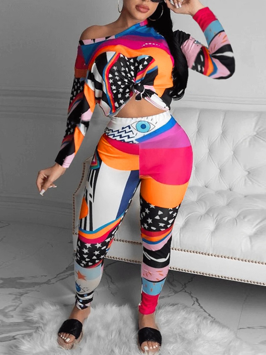 LW Plus Size Eye Star Mixed Print Pants Set