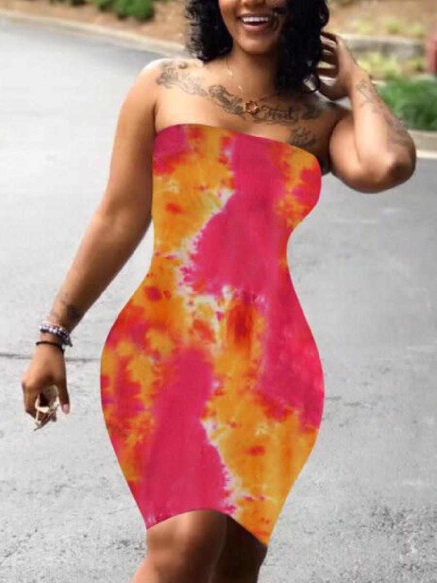 LW SXY Plus Size Off The Shoulder Tie Dye Bodycon 