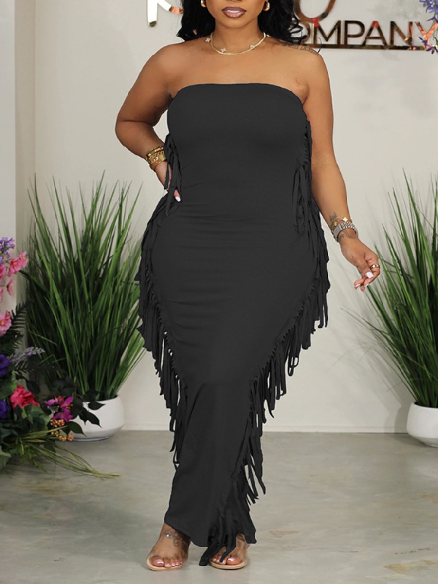 LW SXY Plus Size Tassel Design Bodycon Tube Dress