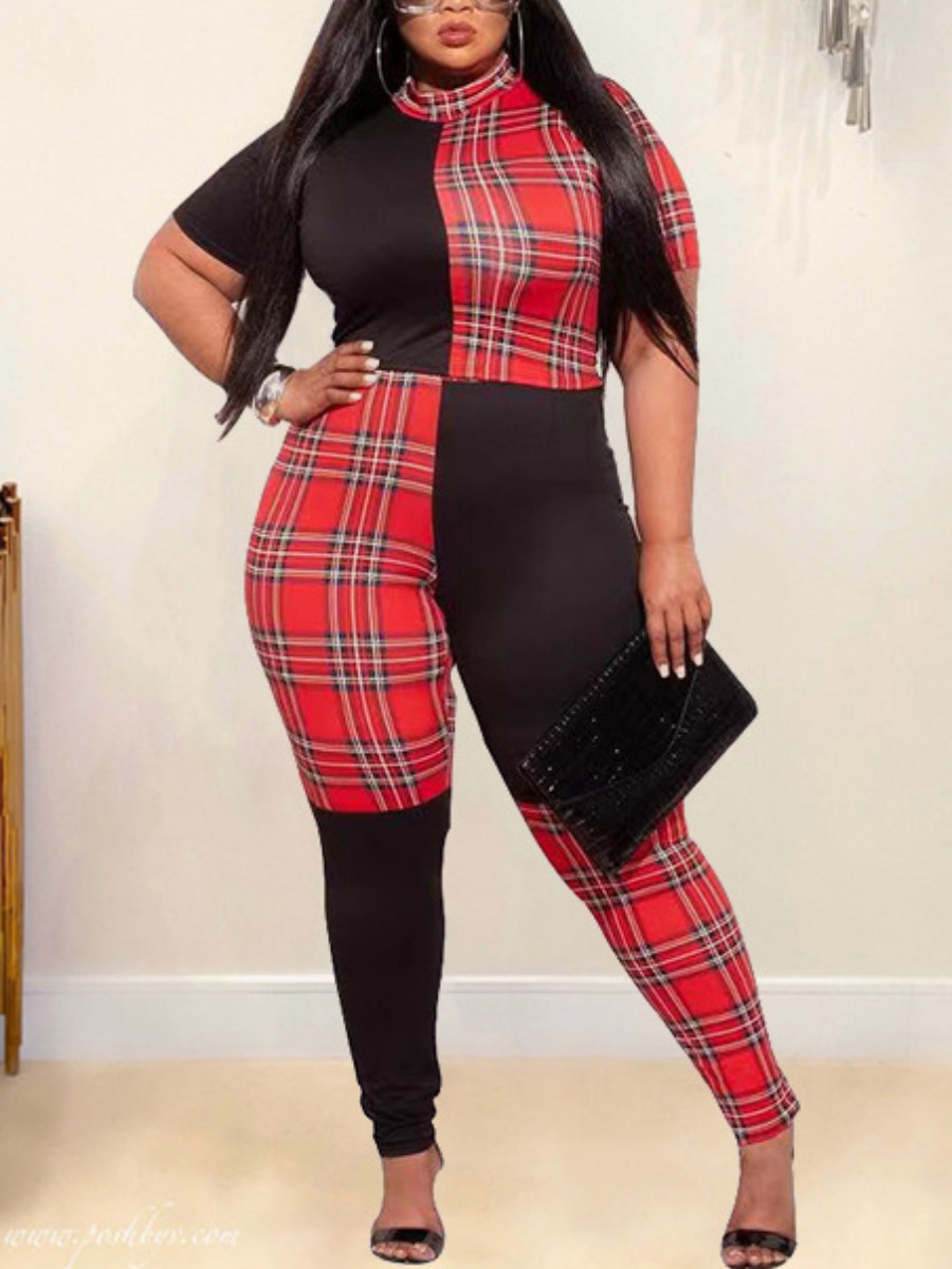 LW Plus Size Plaid Print Skinny High Waist Pants S