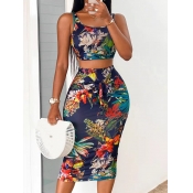 LW Crop Top Cami Floral Print Skirt Set