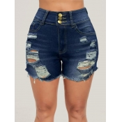 LW Mid Waist Ripped Raw Edge Stretchy Denim Shorts