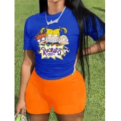 LW Plus Size Cartoon Letter Print Skinny Shorts Se