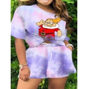 LW Plus Size Cartoon Print Tie Dye Drawstring Shor