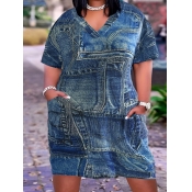 LW Plus Size Imitation Denim V Neck Pocket Design 