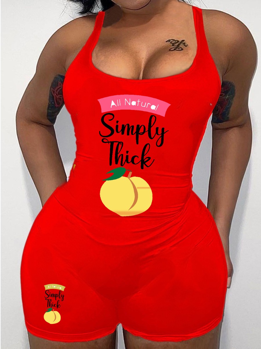 LW Plus Size Fruit Letter Print Cami Romper