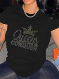 LW Plus Size Rhinestone Crown Letter Decor T-shirt