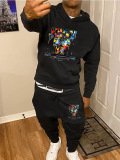 LW Men Letter Print Kangaroo Pocket Tracksuit Set