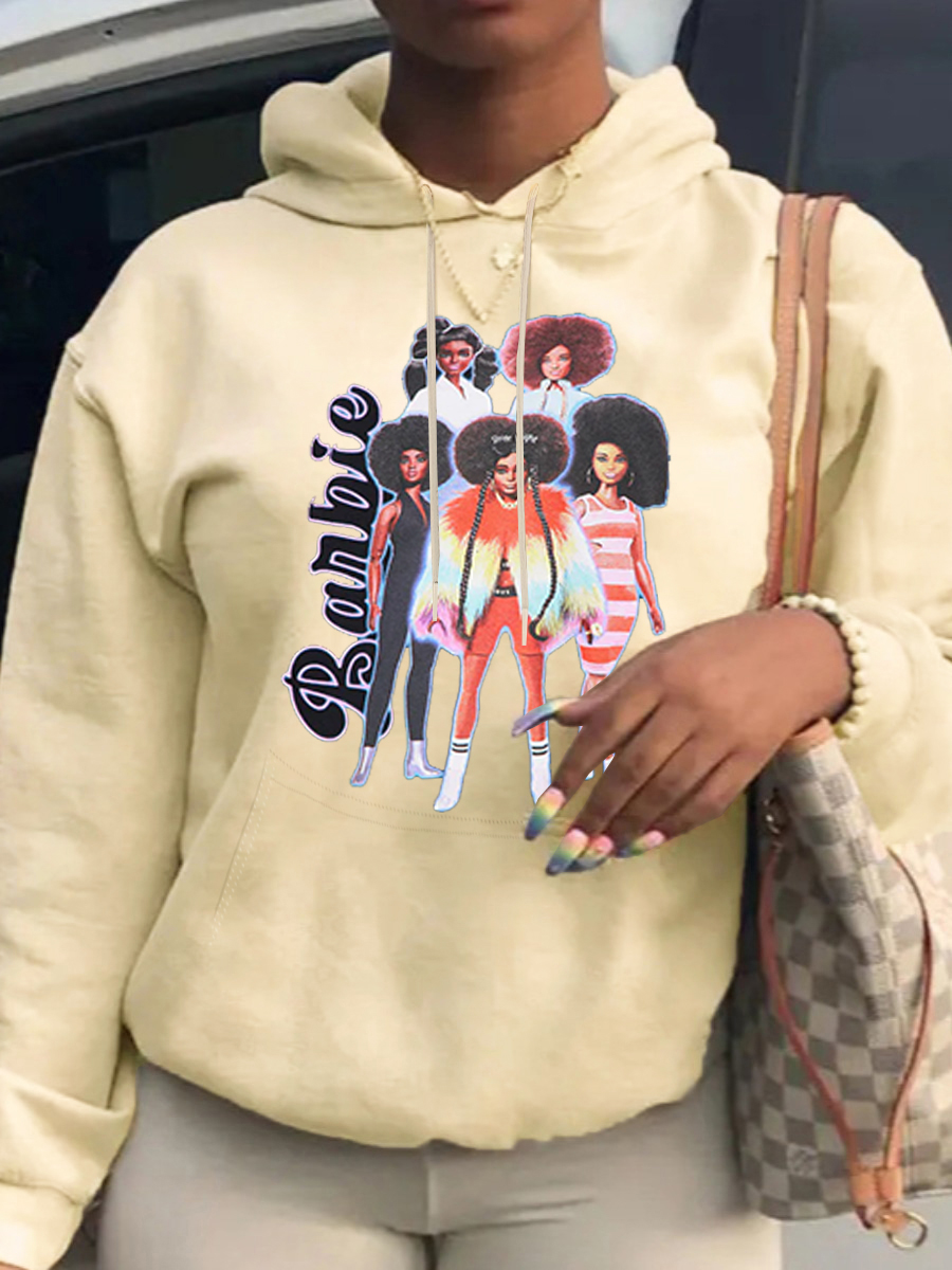 LW Figure Letter Print Kangaroo Pocket Hoodie