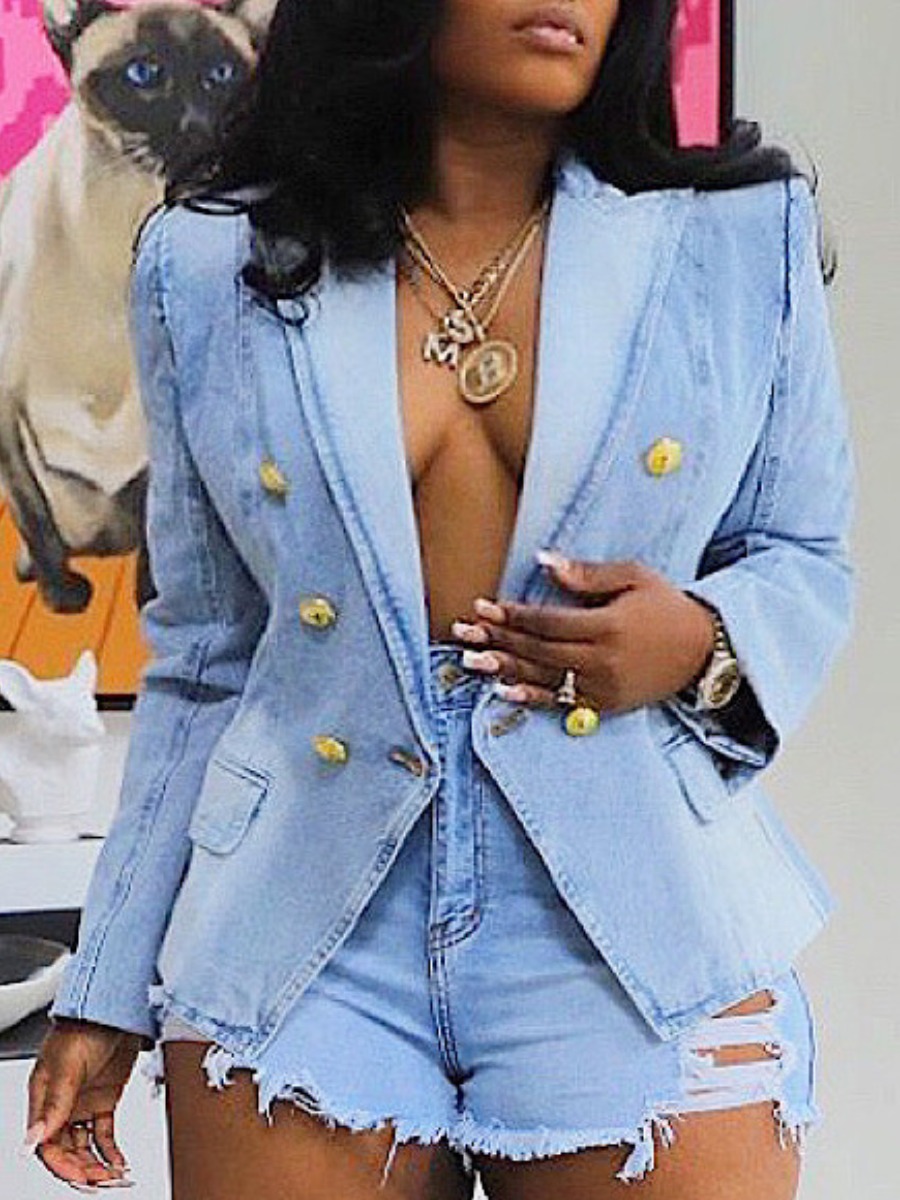 LovelyWholesale Double Breasted Pocket Design Coat Fall Nine Points Sleeve Casual Breasted Lapel Neck Spring Summer 2024