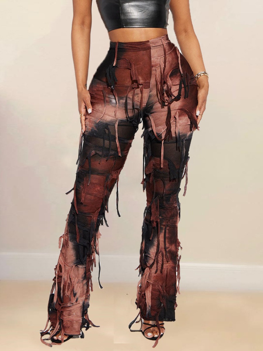 LW Tie Dye Tassel Design High Waist Pants
