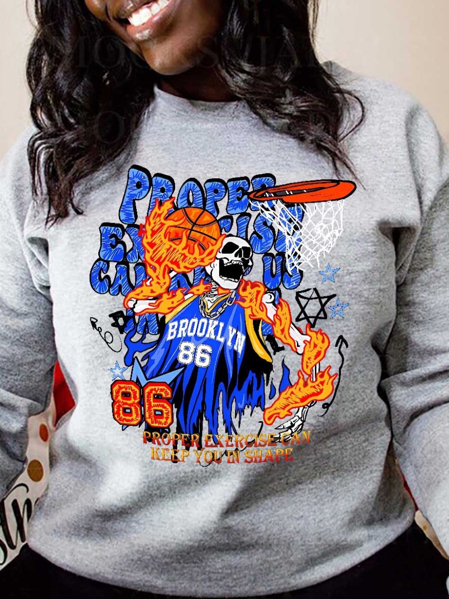 LW Plus Size Skull Head Letter Print Sweatshirt