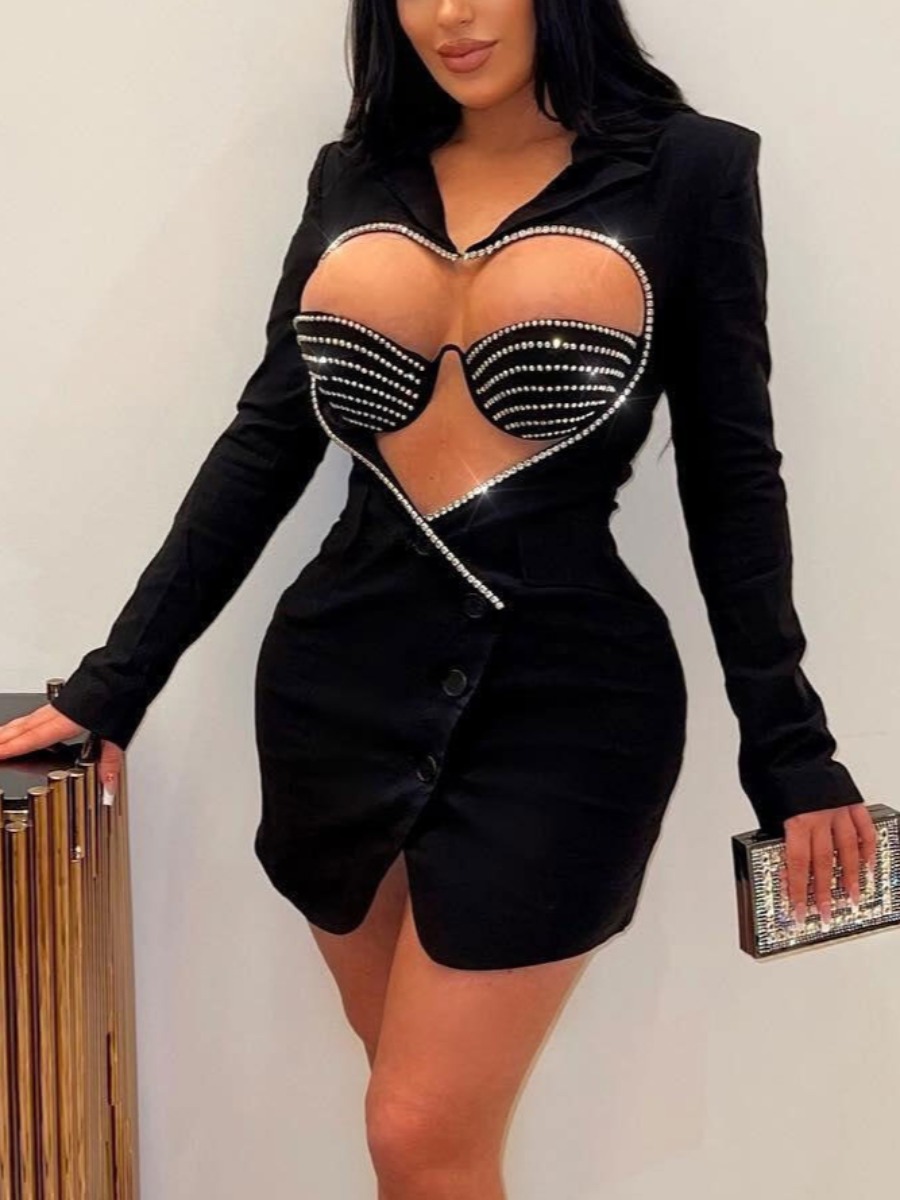 LW Plus Size Rhinestone Heart Shaped Cut Out Dress