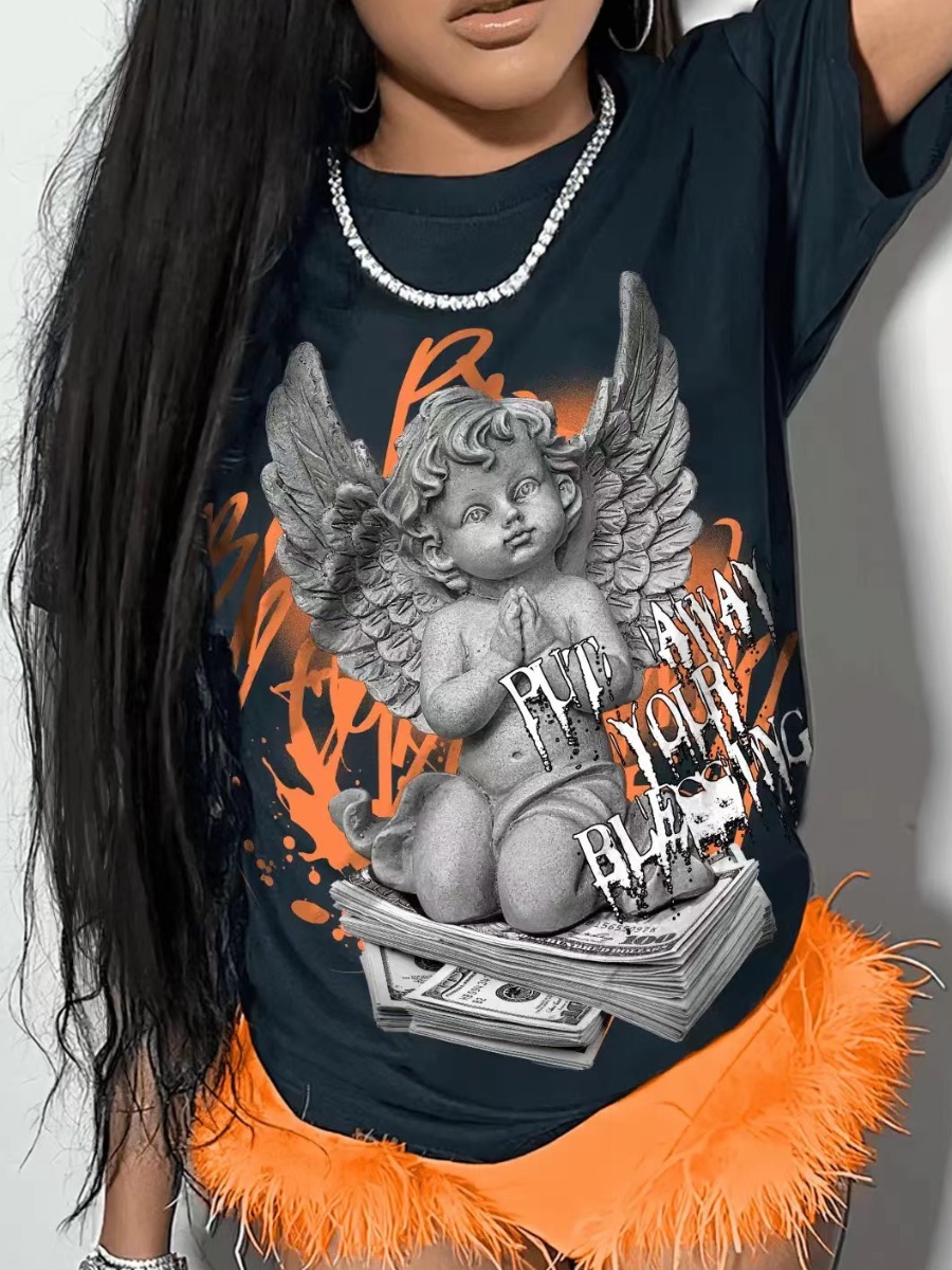 LW COTTON Graffiti Element Mixed Print Blouse&Shirt