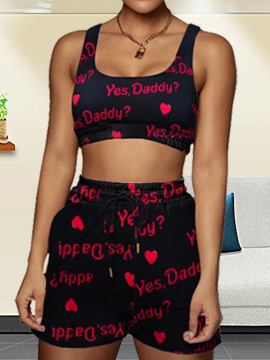 LW COTTON Crop Top Heart Letter Print Drawstring S