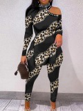 LW Plus Size Leopard Print Bead Decor Cut Out Pants Set