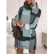 LW BASICS Turtleneck Geometric Print Patchwork Dre