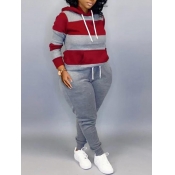 LW Plus Size Hooded Collar Striped Tracksuit Set