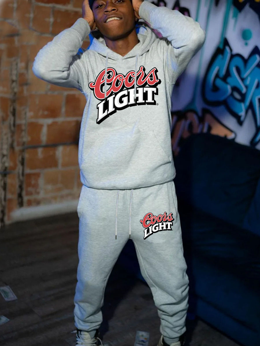 LW Men Letter Print Kangaroo Pocket Design Tracksuit Set