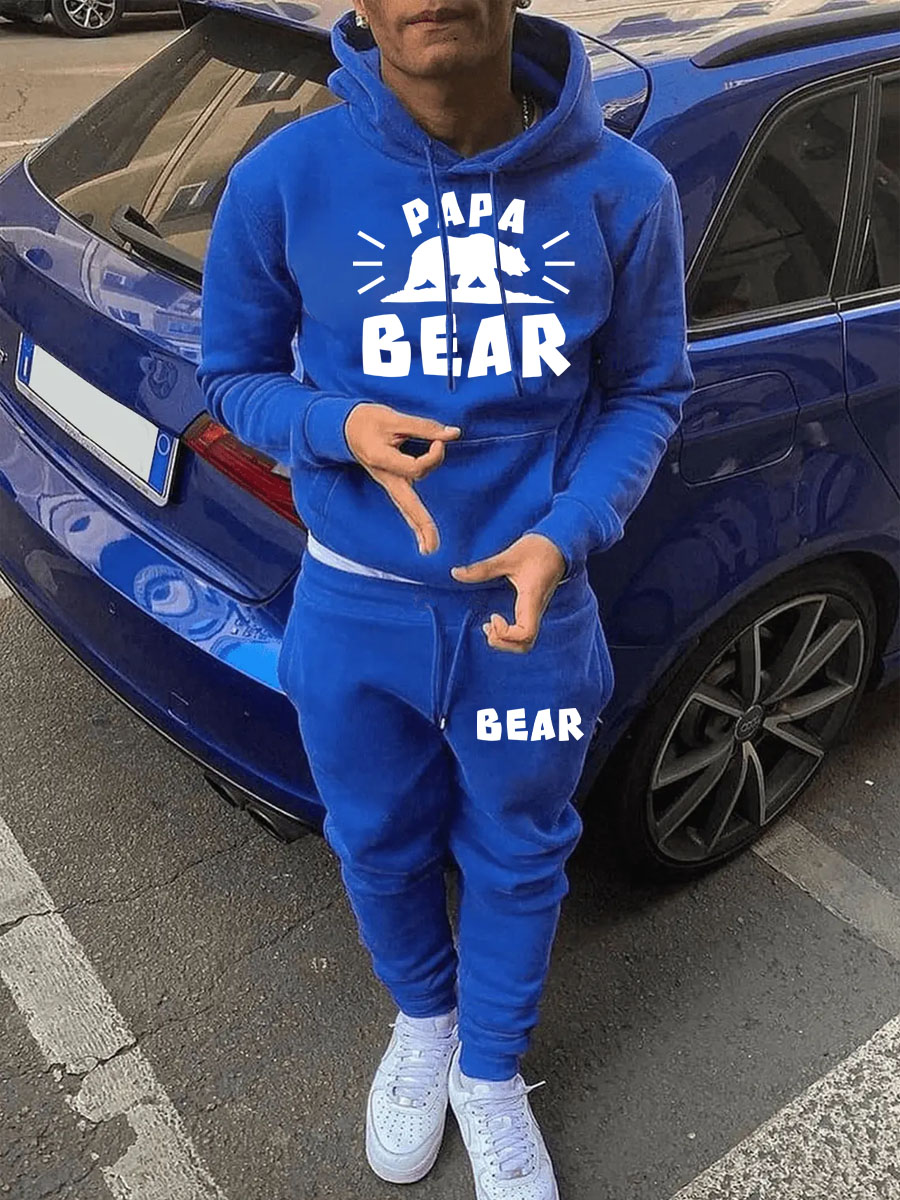 LW Men Letter Print Kangaroo Pocket Tracksuit Set