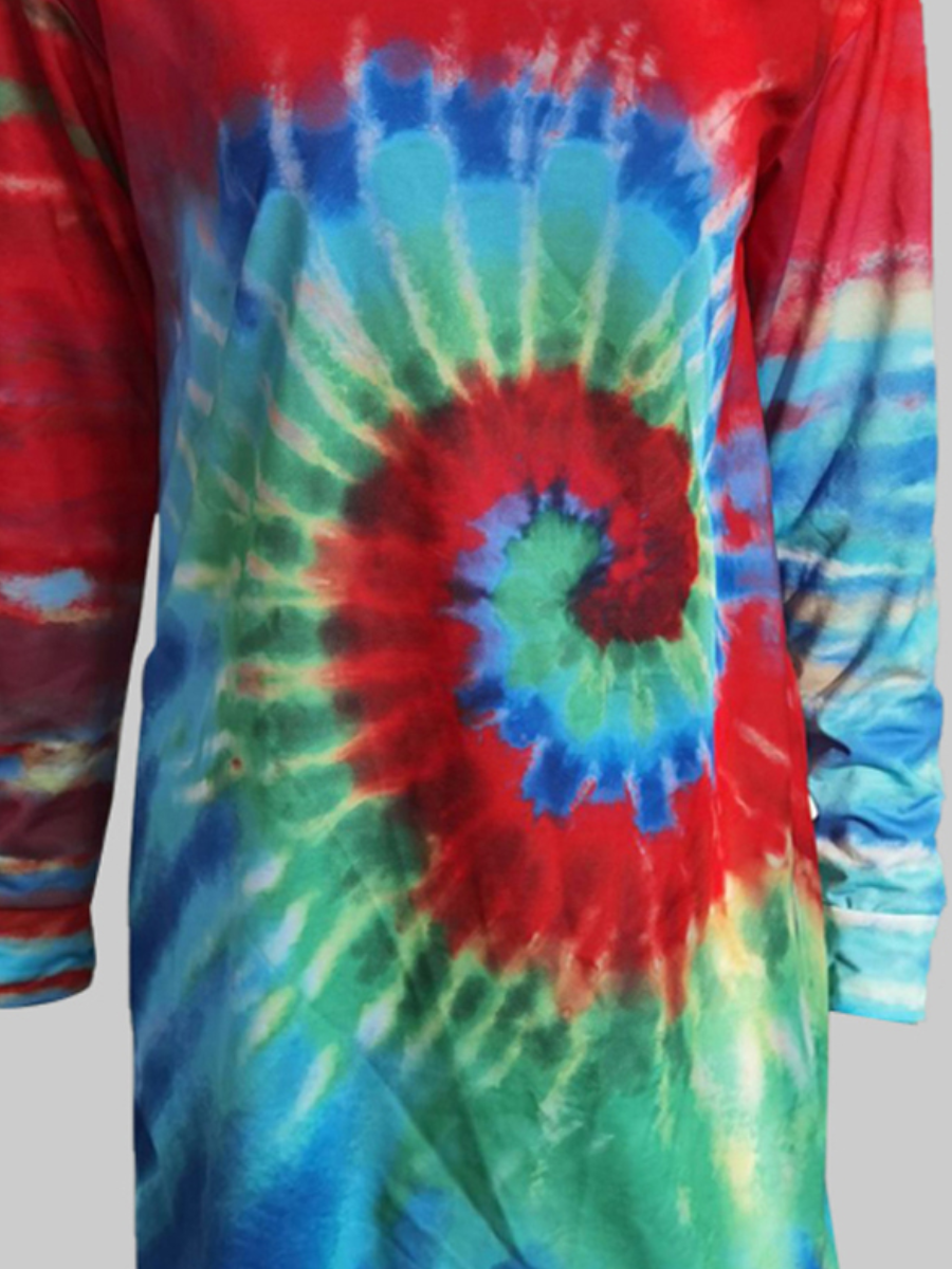 LW Plus Size Round Neck Tie Dye Loose Dress 1X