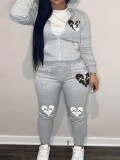 LW Hooded Collar Broken Heart Print Tracksuit Set