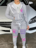 LW Letter Print Kangaroo Pocket Tracksuit Set