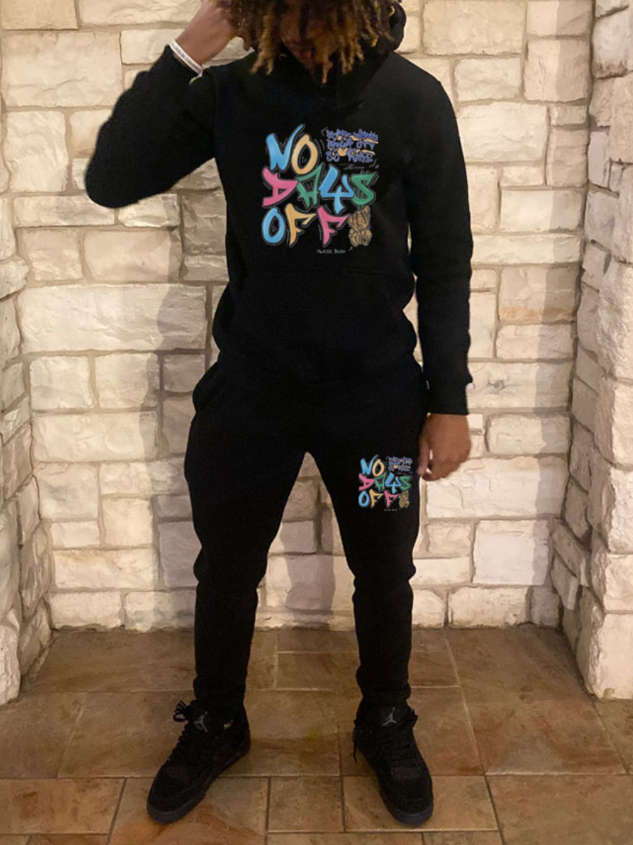 LW Men Letter Print Kangaroo Pocket Tracksuit Set