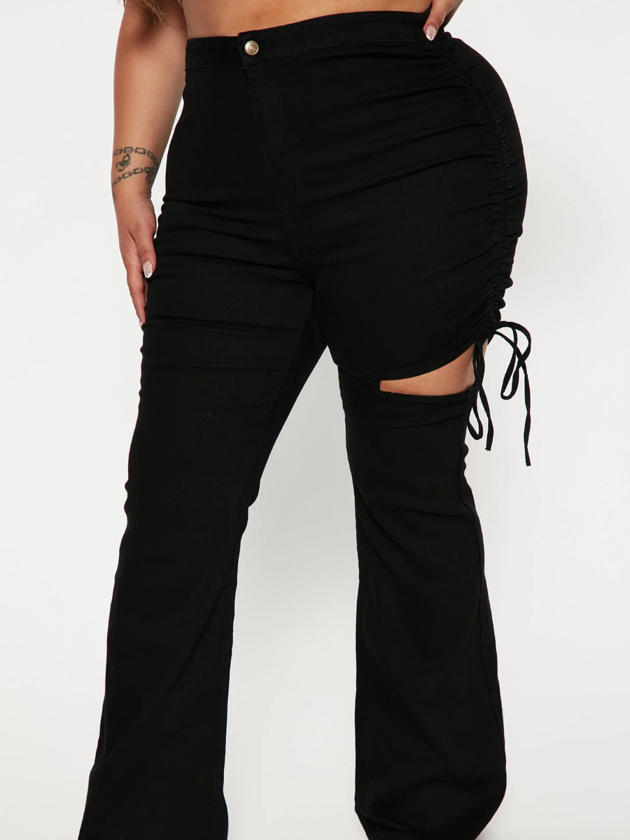 LW Plus Size Ripped Drawstring Flared Jeans